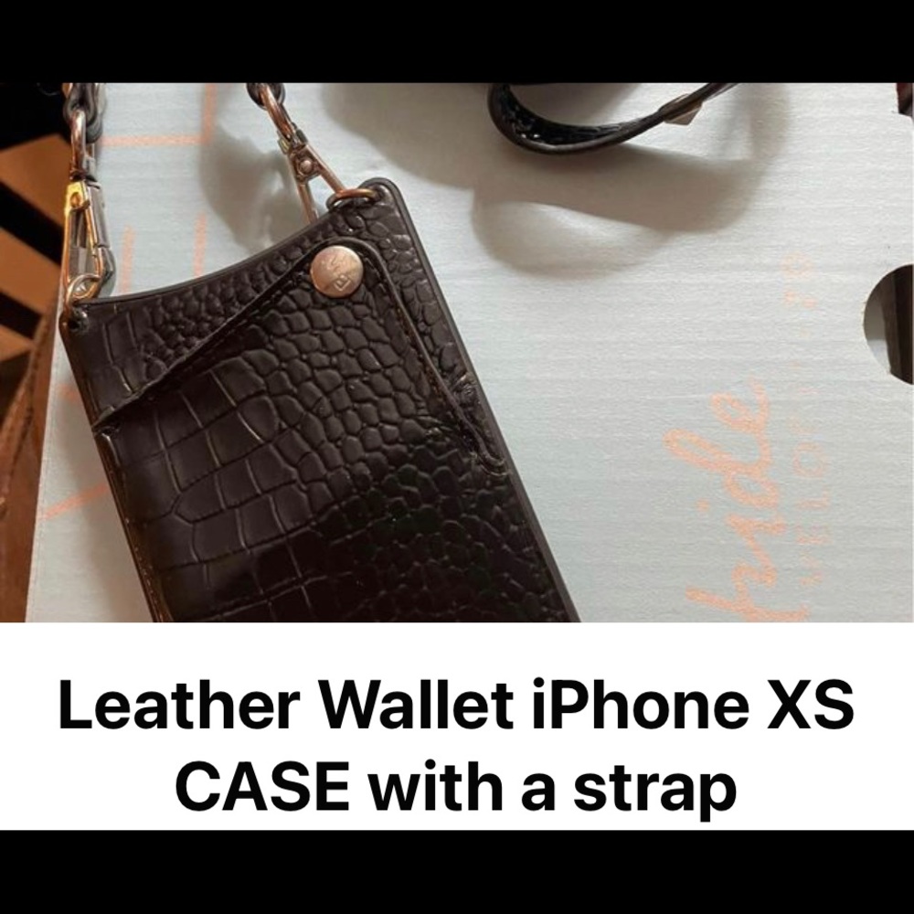 Leather iPhone wallet case with a strap